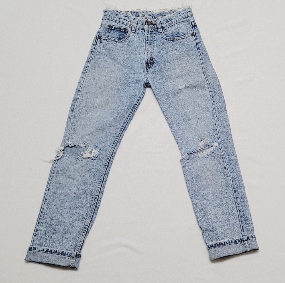 80s Levi's Vintage Distressed Acid Wash Slim Fit High Waist Ribcage Denim Jeans - Picture 3 of 15